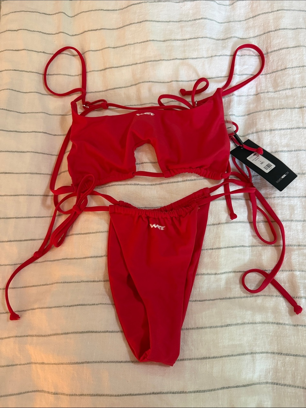 Wet Red String Bikini Set with Cutout Top - Picture 2 of 6
